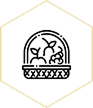 Un hexagone régulier avec un contour doré sur fond noir.